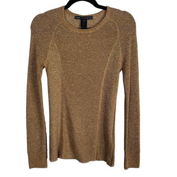 Marc by Marc Jacobs Womens Medium M Metallic Tarnished Brass Knit Sweater Crew - Picture 1 of 10